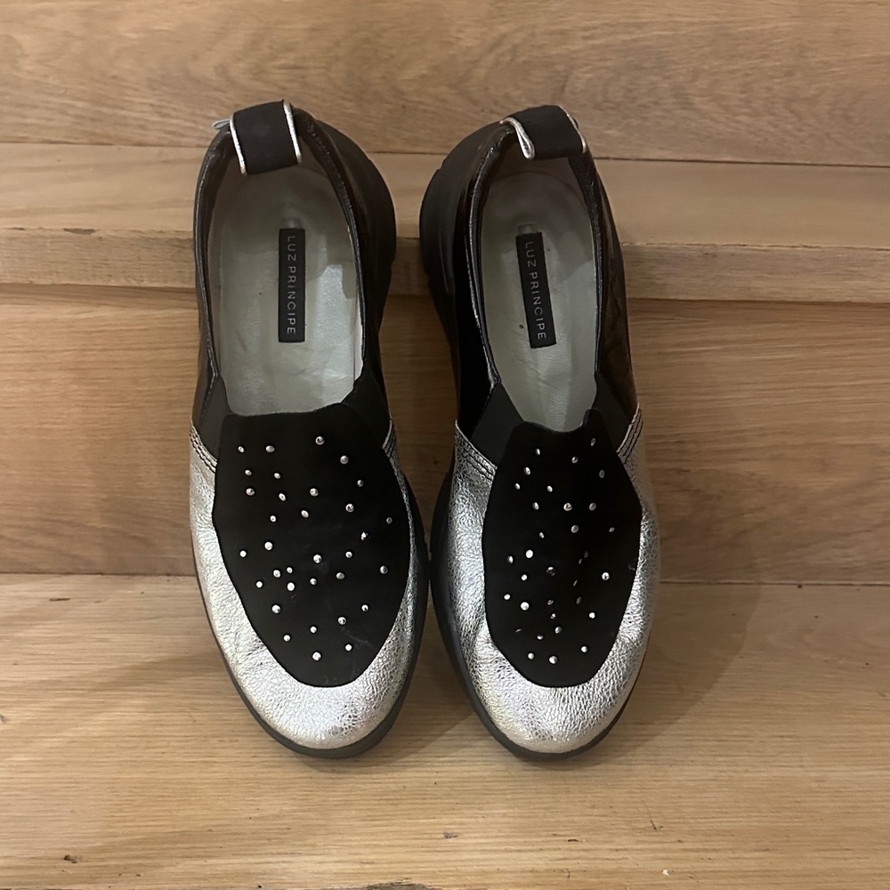Women's Silver and Black Loafers